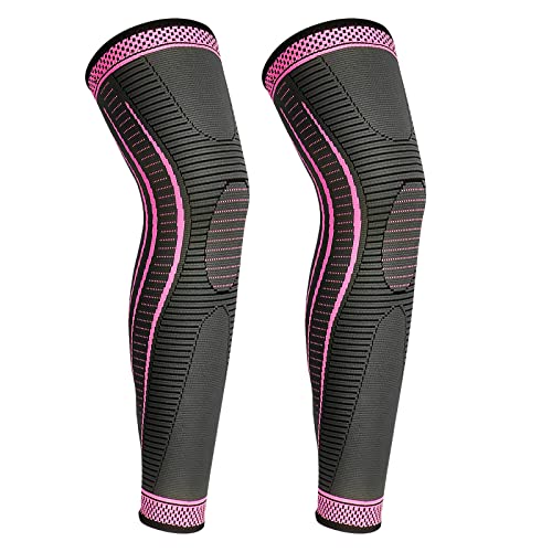 yeloumiss Kniebandage Lang 2 Stück Kniestütze Kompressions Knieschützer mit Rutschfestem Silikon Atmungsaktiv Knieorthese für Männer Damen für Sport Laufen ACL Arthritis (Rosenrot, XXL) von yeloumiss