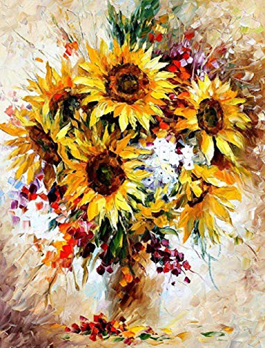 ygghj Stickbilder Kreuzstich,Stickpackung Stickbild Stickvorlage Sticken Stickset Pflanzen Sie Sonnenblumen 40X50Cm Neujahrs Home Decor Kreativität Geschenke 11Ct (Vorgedruckte Leinwand) von ygghj