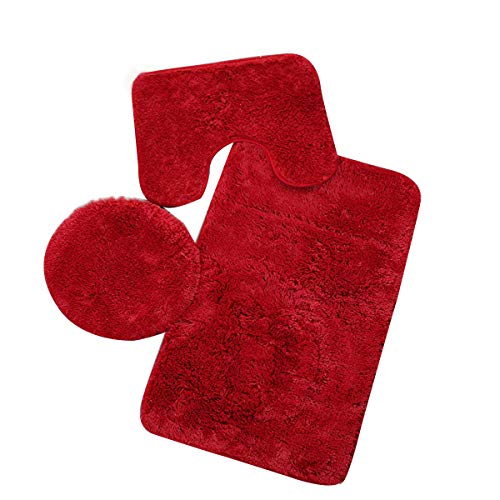 yiguanguan 3 Stück rutschfest Ständer Badematten Set Badvorleger Duschmatte Badgarnitur Duschvorleger Weiches Teppich WC Vorleger (Rot, OneSize) von yiguanguan