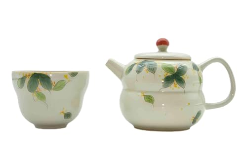yiilead Blumen Teeservice Keramik Set 1 x Teekanne mit Filterkugel Keramik innen und 1 Teetasse Floral Kungfu Tee Set von yiilead