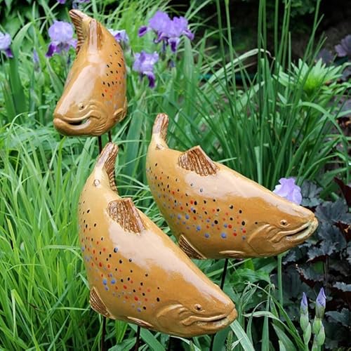 Fisch im Garten, Keramik-Garten-Koi, Garten-Koi-Harz-Handwerk, Koi-Fisch-Statue im Freien, Skulptur für Garten-Rasen-Teich-Verzierung im Freien (3 Pcs Brown) von yijian