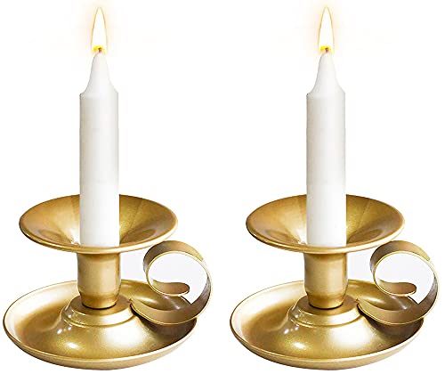 2er Set Metall Vintage Kerzenständer Deko mit Griff,Goldener Deko Kerzenhalter10x6cm Leuchter,Wohnzimmer Schlafzimmer Esstisch deko, Gold von ying