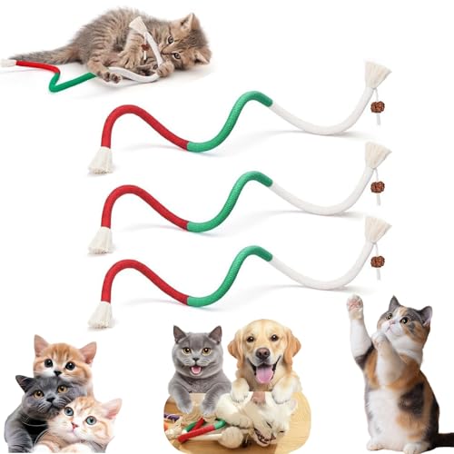 Catnip-Infused Organic Cotton Chew Rope Toys for Cats, Kitten Chew Toys Teething, Pet Ropes with Catnip, Interactive Pet Nip Kitty for All Breeds 27 Inches (Green-3pcs) von yiokeo