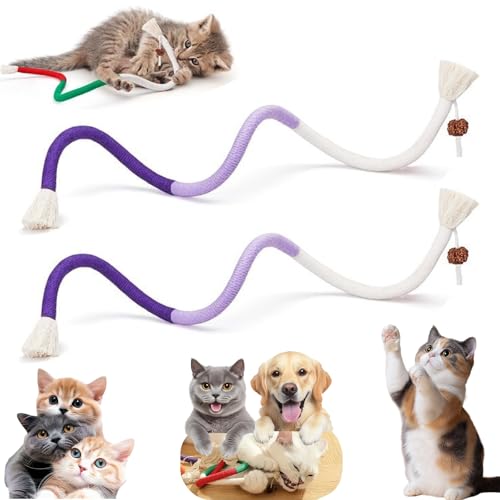Catnip-Infused Organic Cotton Chew Rope Toys for Cats, Kitten Chew Toys Teething, Pet Ropes with Catnip, Interactive Pet Nip Kitty for All Breeds 27 Inches (Purple-2pcs) von yiokeo