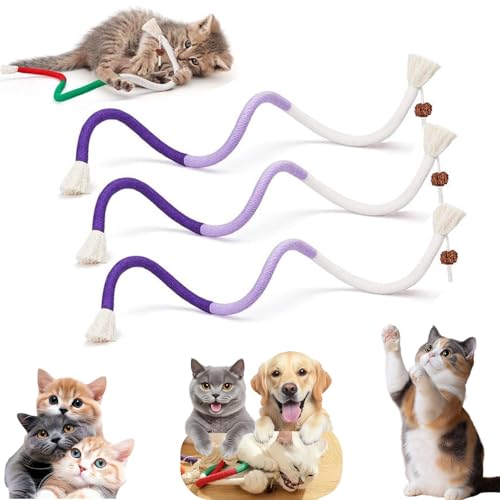 Catnip-Infused Organic Cotton Chew Rope Toys for Cats, Kitten Chew Toys Teething, Pet Ropes with Catnip, Interactive Pet Nip Kitty for All Breeds 27 Inches (Purple-3pcs) von yiokeo