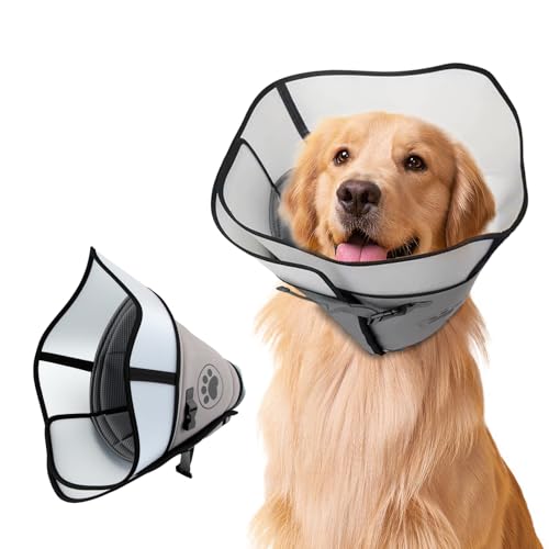 Halskrause Hund Weich, Leckschutz Hund, Schutzkragen Hunde Halskrause, Einstellbarer Hundekragen mit Leckschutz (grau, M) von yisight