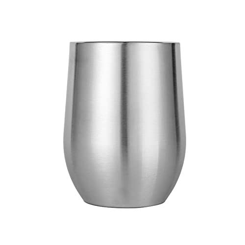 Kaffeetasse 340 ml Weingläser, Edelstahl-Weinglas ohne Stiel mit Deckel und Strohhalmen, doppelwandiger, vakuumisolierter Trinkbecher, Kaffeetasse for kalte, heiße Getränke Teetasse(Silver) von yixinzi-2024