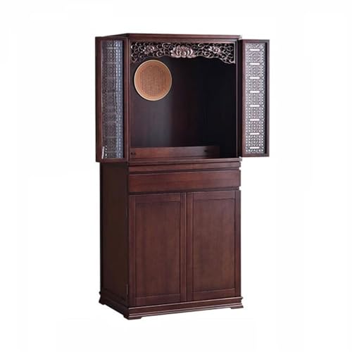 yixinzi-2024 Buddha-Altar Innenhaus mit geschnitztem Türsturz-Buddha-Schreinschrank, mit hinterleuchtetem Räucherstäbchen-Tributschrank aus Holz Buddhistischer Tisch von yixinzi-2024