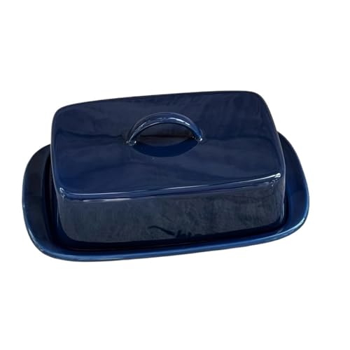 yixinzi-2024 Butterdose Retro Tiefblaue Keramik Butterdose Keramikschale mit Deckel Kleines Tablett Dessertschale Unterglasurfarbe Butterbehälter von yixinzi-2024