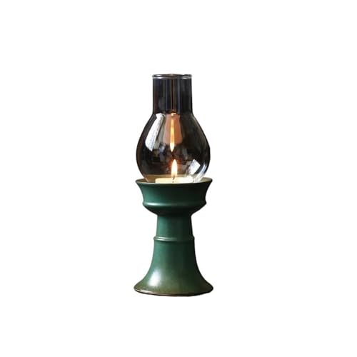 yixinzi-2024 Kerzenleuchter Keramik Kerzenhalter mit Glas Lampenschirm Retro Home Aromatherapie Kerzenhalter dekorative Ornamente Deko Kerzenständer(Green) von yixinzi-2024