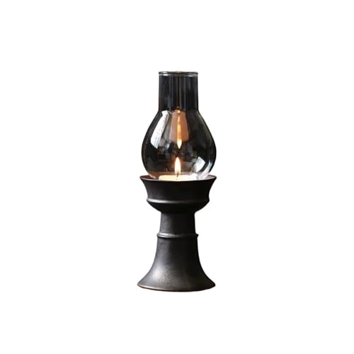yixinzi-2024 Kerzenleuchter Keramik Kerzenhalter mit Glas Lampenschirm Retro Home Aromatherapie Kerzenhalter dekorative Ornamente Deko Kerzenständer(Schwarz) von yixinzi-2024