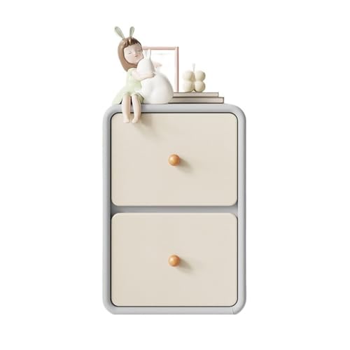 yixinzi-2024 Nachttisch Nachttisch aus Holz, klein, ultraschmal, seitlicher Clip-Organizer, Aufbewahrungsschrank, grau-beige, doppelte Schublade(Klein) von yixinzi-2024