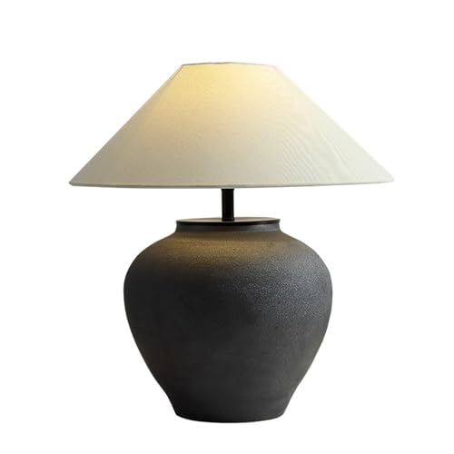 yixinzi-2024 Nachttischlampen Handgefertigte Keramik Tischlampe Nachttischlampe Leinen Stoffschirm Schlafzimmer Wohnzimmer Kleine Tischlampen Tischlampe(Schwarz,Klein) von yixinzi-2024