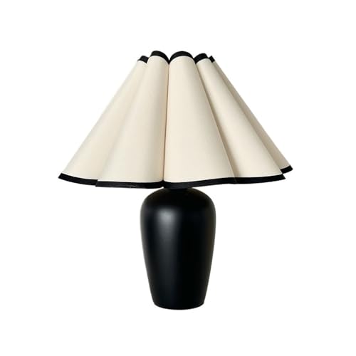yixinzi-2024 Nachttischlampen Vintage Französisch Plissee Rustikalen Stil Tisch Lampe Wohnzimmer Schlafzimmer Nacht Lampe Stoff Lampenschirm LED Tischlampe(Schwarz) von yixinzi-2024
