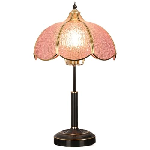 yixinzi-2024 Nachttischlampen Vintage Glas Tisch Lampe Schlafzimmer Studie Wohnzimmer Tisch Lampe Messing Buntglas Nachttisch Lampen Tischlampe(Pink,Groß) von yixinzi-2024