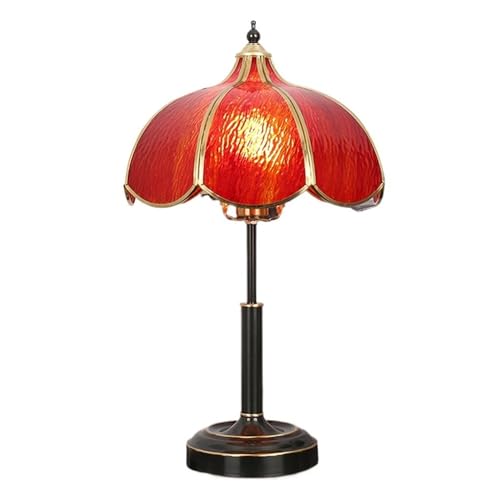 yixinzi-2024 Nachttischlampen Vintage Glas Tisch Lampe Schlafzimmer Studie Wohnzimmer Tisch Lampe Messing Buntglas Nachttisch Lampen Tischlampe(Red,Klein) von yixinzi-2024