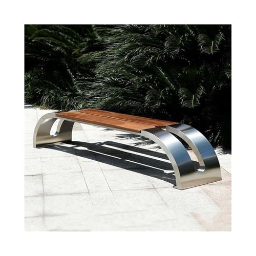 yixinzi-2024 Outdoor-Bank Zickzack Edelstahl Holz Sitzplatte Outdoor Bank Terrasse Gartenbank(Groß) von yixinzi-2024