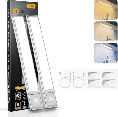 Under Cabinet Lights, LED Operated Motion Sensor Light Indoor,1500mAh USB Rechargeable Closet Lights, Magnetic Dimmable Closet Lights，Wireless Under Counter Lights for Kitchen, Stairs (10 inch) von yiyicas