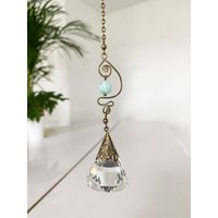 Kristall Kegel Pendel Sonnenfänger Mit Cyan Angelit - Feng Shui Prisma Lichtfänger, Spirituelles Hänge Dekor von yllestudio