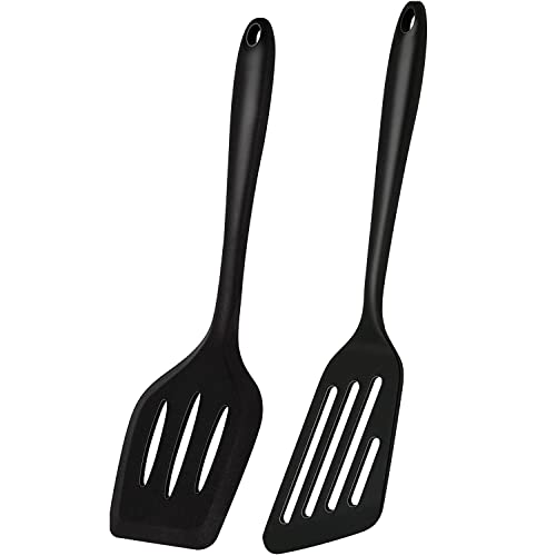 Premium Pfannenwender Set - 2 Stück, 35cm Lang, Flexibler Silikon Geschlitzter Turner Spatel für Pfannen und Grill von ymai