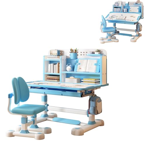 yoakaiax Kinder-Schreibtisch- und Stuhl-Set, höhenverstellbar, Kinderschreibtisch mit Stuhl, Kinderschul- und Stuhl-Set mit Sitzkorrektur, ergonomischer Schreibtischstuhl mit Buchständer, Fußpedal, yoakaiax Kinder-Schreibtisch- und Stuhl-Set, höhenverstellbar, Kinderschreibtisch mit Stuhl, Kinderschul- und Stuhl-Set mit Sitzkorrektur, ergonomischer Schreibtischstuhl mit Buchständer, Fußpedal, von yoakaiax
