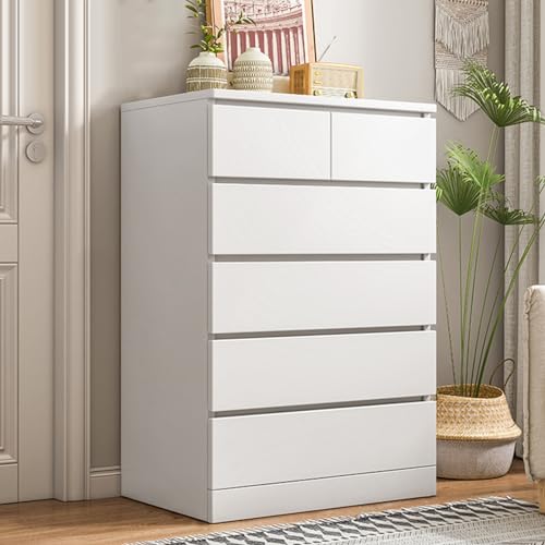 yoakaiax Kommode Schlafzimmermöbel Weiße Kommode Schlafzimmer Kommode Hohe Kommode mit 6 Holzschubladen Große Holzkommoden für Schlafzimmer Schrank Weiß von yoakaiax