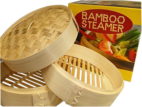 yoaxia ® - 25cm Bamboo Steamer Set 3-TLG. [ 2 Körbe+1 Deckel ] Bambusdämpfer von yoaxia Marke