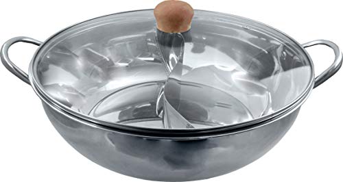 yoaxia ® - HOT POT mit Glasdeckel [ Ø 34cm ] Edelstahl Topf mit 2 Kammern/Feuertopf von yoaxia