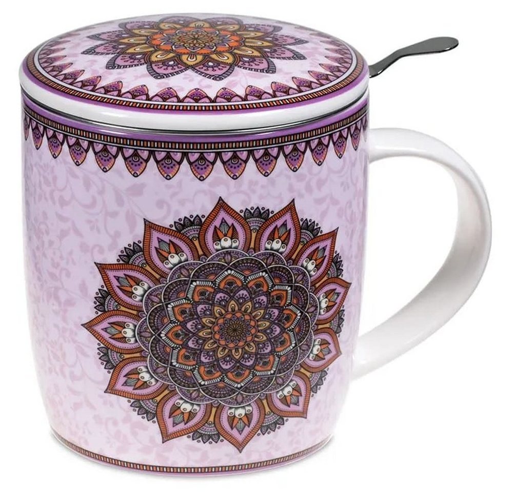 yogabox Tasse Set Teetasse Mandala lila, Bone China-Porzellan von yogabox