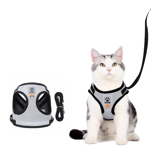 yolzhxe Katzengeschirr mit Leine 1.5m, Verstellbares Katzengeschirr Leine Ausbruchsicher, Atmungsaktive Katzen Geschirr mit Reflektierenden Streifen, Katzenleine für Klein Katze 3-4.5kg, M von yolzhxe