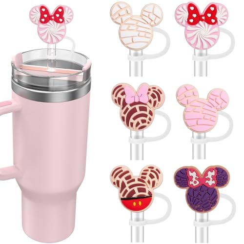 yomanta 6 Stück Stanley Cup Zubehör für 10mm stanley cup strohhalm abdeckung, stanley strohhalm abdeckung Staubdichte Silikonmaterial, Stanley cup abdeckung-Rosa Mäuse von yomanta