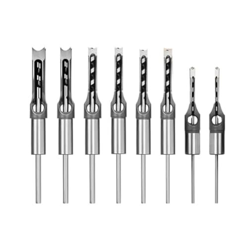 yomoe 8-Teilige Holzbearbeitungs-Vierkantlochbohrer, Holzstemmmeißel, Vierkantloch-Stemmmeißelbohrer für Stemmen von yomoe