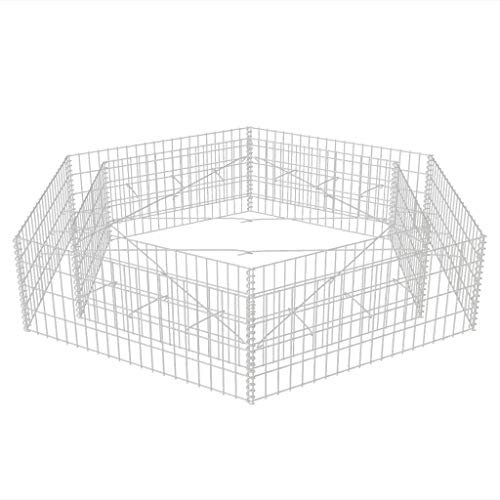 Gabionen-Pflanzkorb Füllbar Hochbeet Sechseckig Verzinkter Stahl Silbern 200 x 173 x 40 cm Geeignet für Höfe und Gärten von yorten