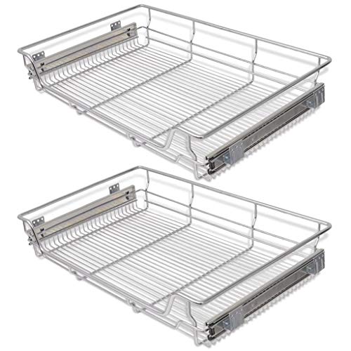 yorten 2 pcs Ausziehbare Einbauschublade Drahtk?rbe Korbauszug Silberfarbe für 80cm Breite Küchenschrank Belastbarkeit Jeweils 25 kg von yorten