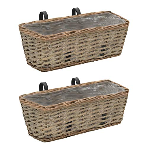 yorten Balkon-Pflanzgefäß 2 STK. Balkonkasten Terrasse Blumenkasten Pflanzkübel Korbweide mit PE-Auskleidung 40 x 16 x13 cm (L x B x H) Braun von yorten