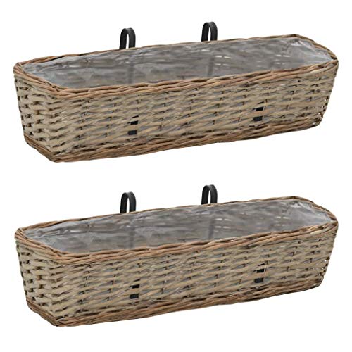 yorten Balkon-Pflanzgefäß 2 STK. Balkonkasten Terrasse Blumenkasten Pflanzkübel Korbweide mit PE-Auskleidung 60 x 18 x 13 cm (L x B x H) Braun von yorten