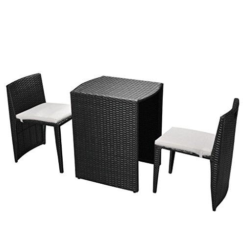 yorten Balkongruppe Balkonset Balkonmöbel Poly Rattan Schwarz Wetterfesten 1 Tisch, 2 Stühle und 2 Cremeweiß Sitzkissen von yorten