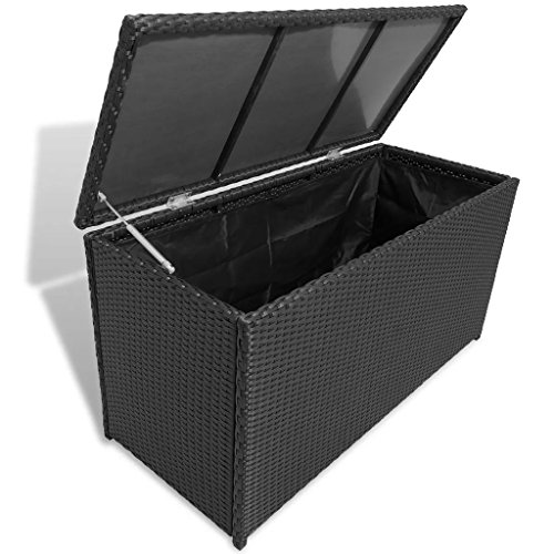 yorten Garten Aufbewahrungstruhe Poly Rattan Truhenbank Gartenbank Aufbewahrungsbox 120 x 50 x 60 cm (L x B x H) - Schwarz von yorten