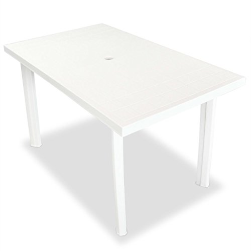 yorten Gartentisch Esstisch Tisch mit Schirmloch Terrassentisch Kunststoff Weiß 126 x 76 x 72 cm(L x B x H) von yorten