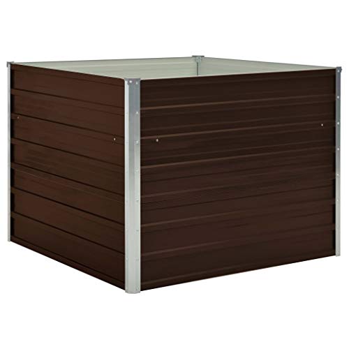 yorten Hochbeet Blumentopf Pflanzkübel Blumenkasten Pflanzkasten Metall Pflanzbeet Gartenbeet Frühbeet Verzinkter Stahl Braun 100 x 100 x 77 cm (L x B x H) von yorten
