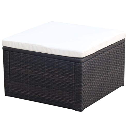 yorten Hocker mit Kissen Poly Rattan Sitzhocker Balkon Garten 53 x 53 x 30 cm (Braun) Sitzauflage 5 cm von yorten