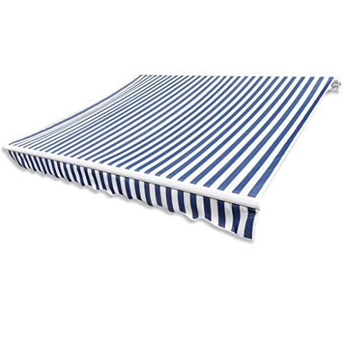 yorten Markisenstoff Sonnenschutz Ersatzstoff Markisenbespannung aus Polyester mit PU-Beschichtung 336 x 246 cm (L x B) Blau und Weiß - ohne Rahmen von yorten