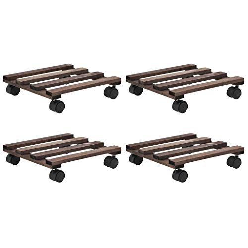 yorten Pflanzenständer mit Rollen 4 STK. 25 x 25 cm Pflanzenroller Garten Blumenroller Balkon Pflanzenwägen mit Vier um 360 ° drehbaren Rollen, Zedernholz von yorten