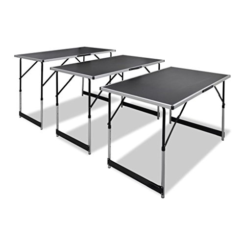 yorten Tapeziertisch 3 STK. Multifunktionstisch Klappbar Schwarz 3tlg. Höhenverstellbar 73/80/87/94 cm 100 x 60 cm von yorten