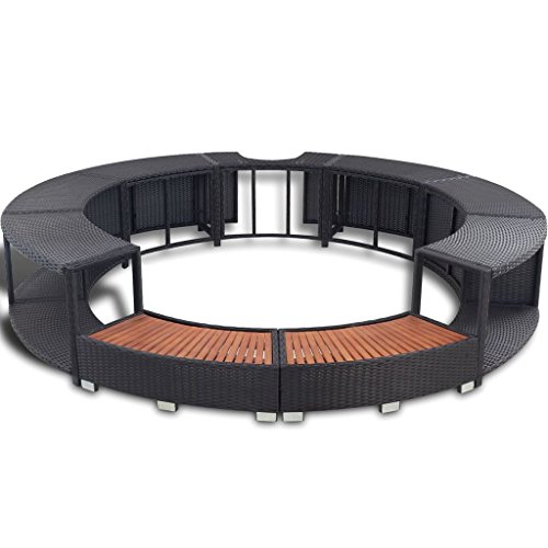 yorten stilvolle Polyrattan Whirlpool Surround PE-Rattan mit eingebautem Speicherbereich und einen Ausschnittsabschnitt für einen Netzteil, Rund von yorten
