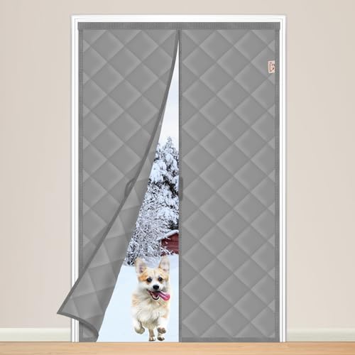 Yotache Magnet Wärmeschutzvorhang, Thermo Türvorhang 110 x 220 cm Winddicht Wärmeschutz für Balkontür, Oxford Tuch mit Polyester Baumwolle Warm Winter von Yotache