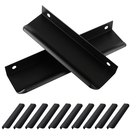 yotutun 10 Stück Versteckte Schrankgriffe, 120mm Verdeckter Möbelgriffe mit Schrauben Weltraumaluminium Versteckter Türgriff Schrankgriffe Schubladengriff für Küchenschränke Schublade, Schwarz von yotutun