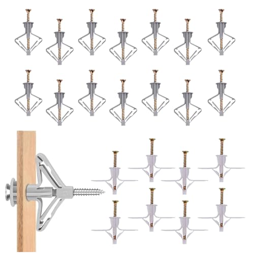 yotutun 100 Stück Hohlraumdübel Butterfly Gipskartondübel Set, Hohlraumdübel，Flugzeugform Schmetterlingsform Kunststoff Trockenbaudübel Universal für Gipskarton Gipsfaserplatten Beton Hohlwand von yotutun