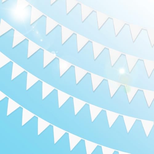 yotutun 10M Wimpelkette Weiß, Wimpel Girlande Wimpelketten Outdoor mit 40 Stück Weiß Wimpel Wimpelkette Stoff Draußen Garten Stoffgirlande für Hochzeit Party Kinderzimmer Geburtstag von yotutun