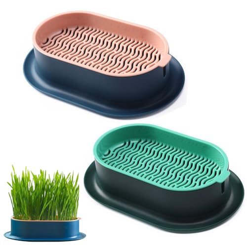 yotutun 2 Stück Pflanzschalen für Katzengras - Gras-Katzenbox, Hydroponik-Pflanzkasten zum Keimen von Katzengras und Anderen Kräutern, Seed Sprouter Soil-Free, Keimschalen Samen Keimung von yotutun